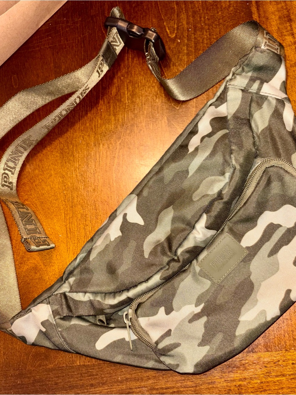 PINK Victoria's Secret Olive & Gray Camo Crossbody Belt Bag